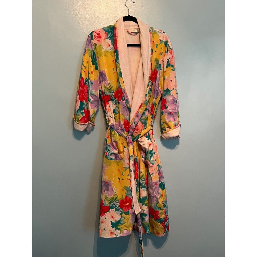 Vintage Victoria Secret Gold Label Robe 90s Floral Terry Cloth Lined OSFM Rare